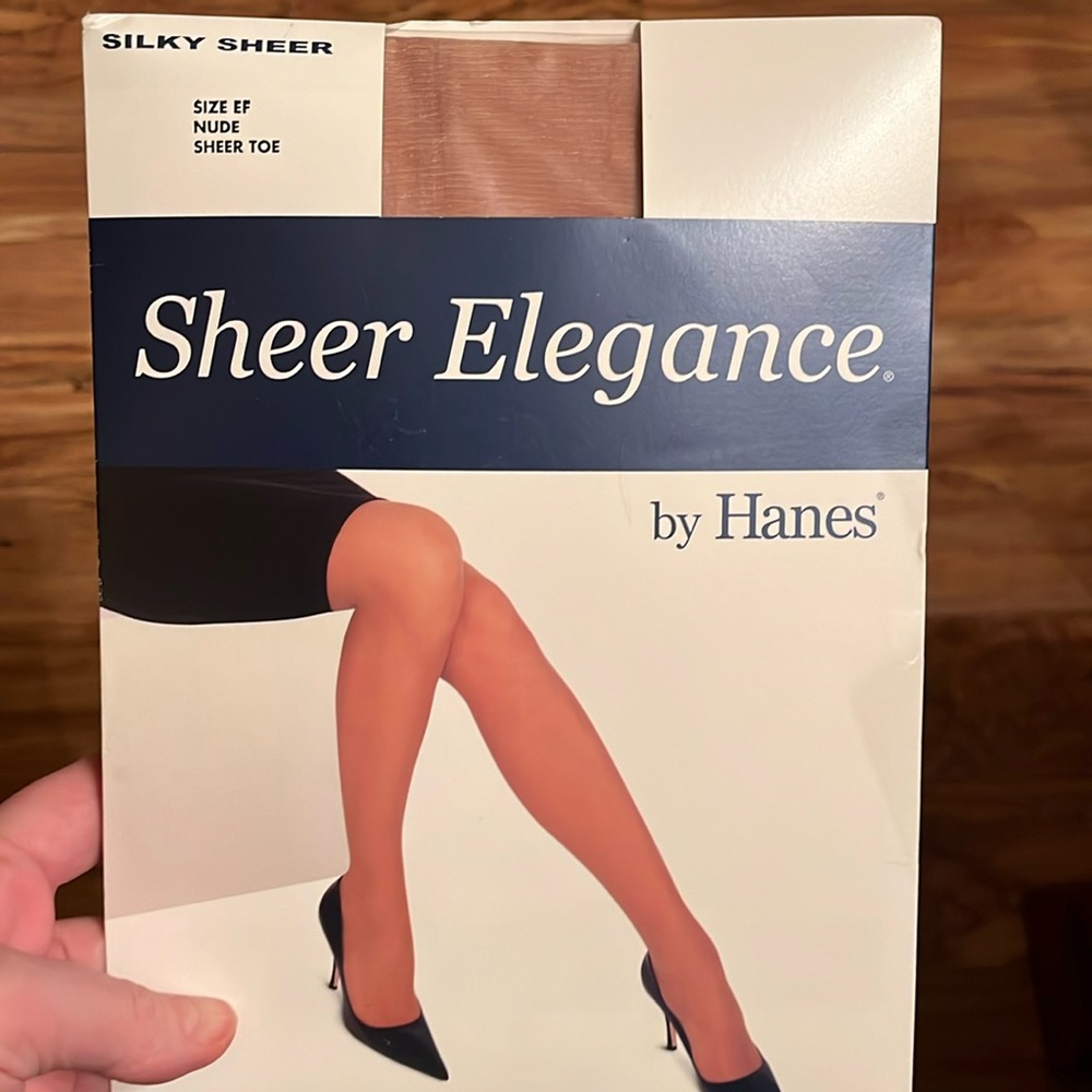 NEW Sheer Elegance Hanes Nude Silky SheerToe Size EF Pantyhose stockings hosiery